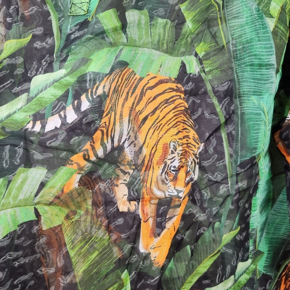 Retrofete Joanna Print Shirt in Safari Print Size XXL NWT Sheer Long Sleeve Silk - Picture 6 of 14